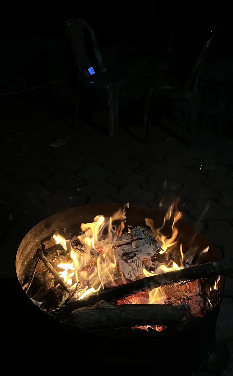 zBitx next to a campfire at IN-0067
