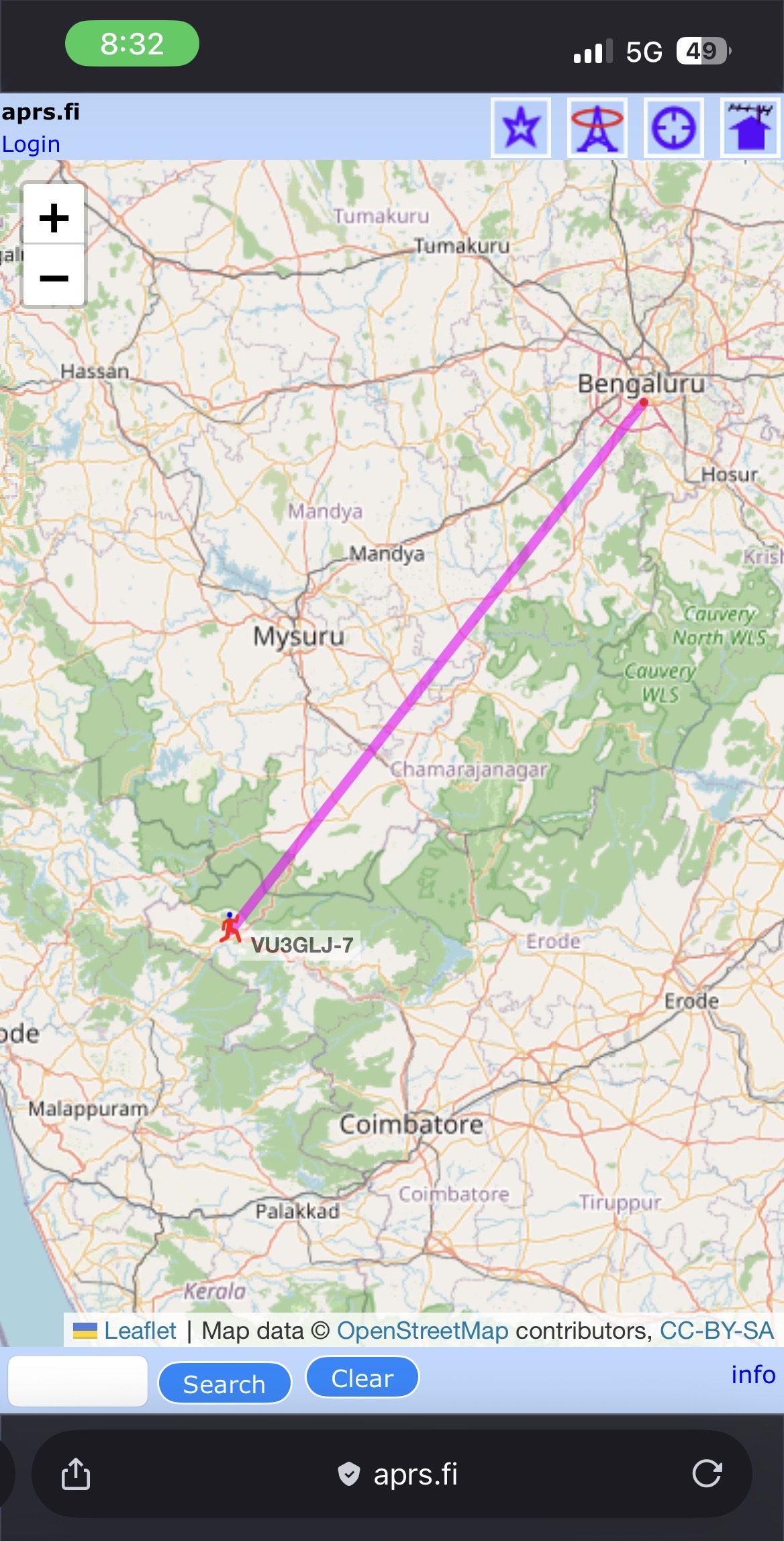 The APRS node being shown on aprs.fi