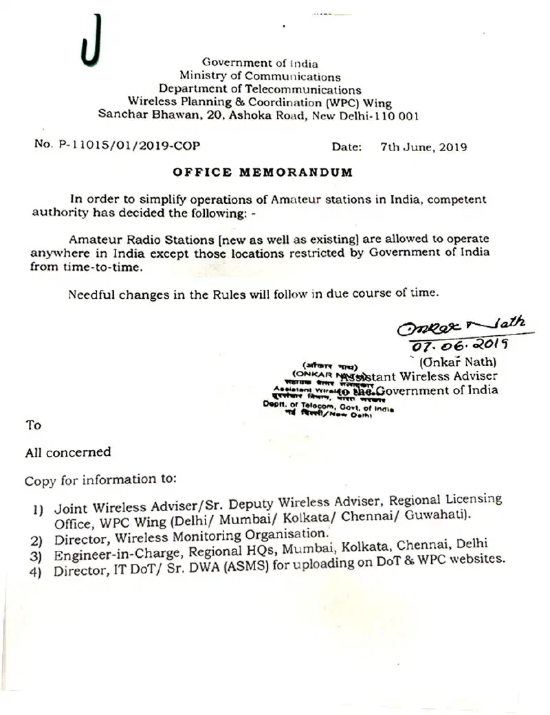 Figure 3: WPC Notification about field operations being permitted across India (right-click and open in a new tab if you want to save the image)